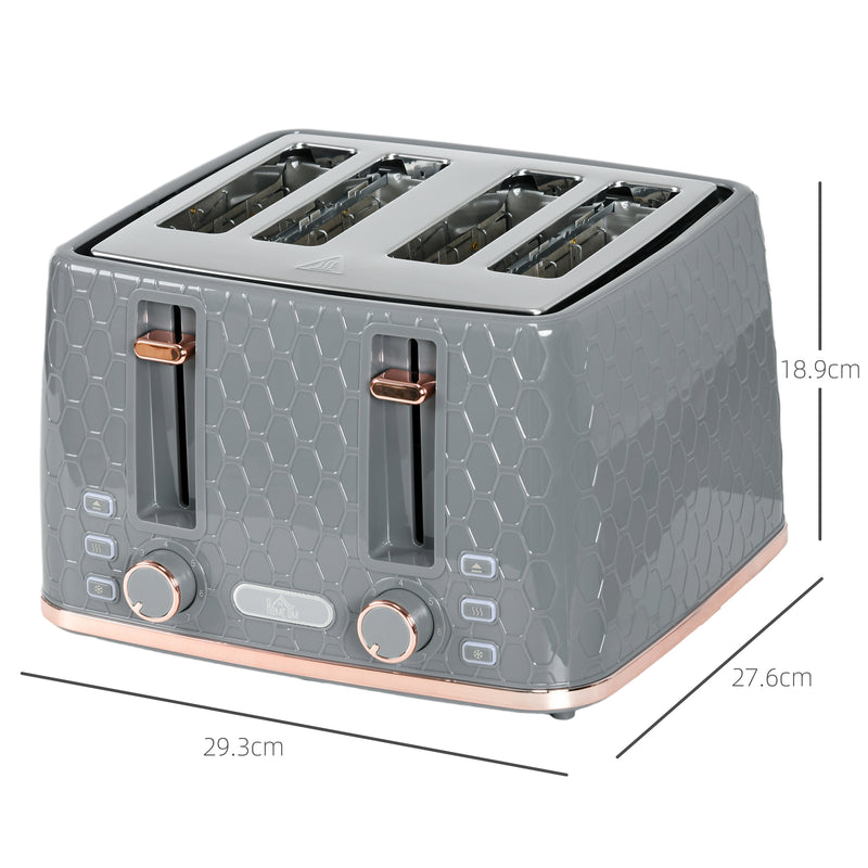 Grey Four Slice Honeycomb Toaster with Adjustable Browning Control by HOMCOM