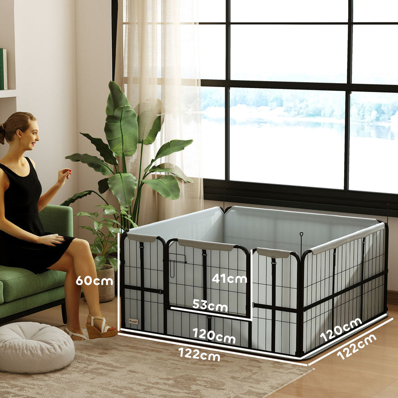 Steel Dog Whelping Box with Washable Pad and Windproof Cloth for Small Medium Dogs Grey