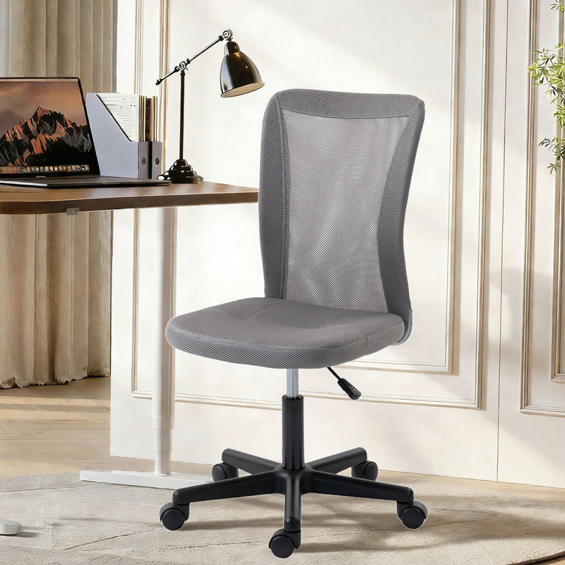 Office Chair for Small Home Office Spaces with Mesh Back and Adjustable Height Grey AOSOM