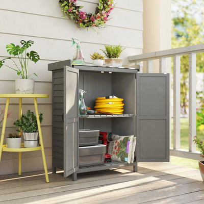 Potting Station with Storage Cabinet & Galvanised Steel Top for Organising Garden Tools and Supplies, Grey Outsunny