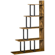 5 Tier Ladder Bookcase with Anti Tip Storage Shelves for Home or Office Rustic Brown AOSOM