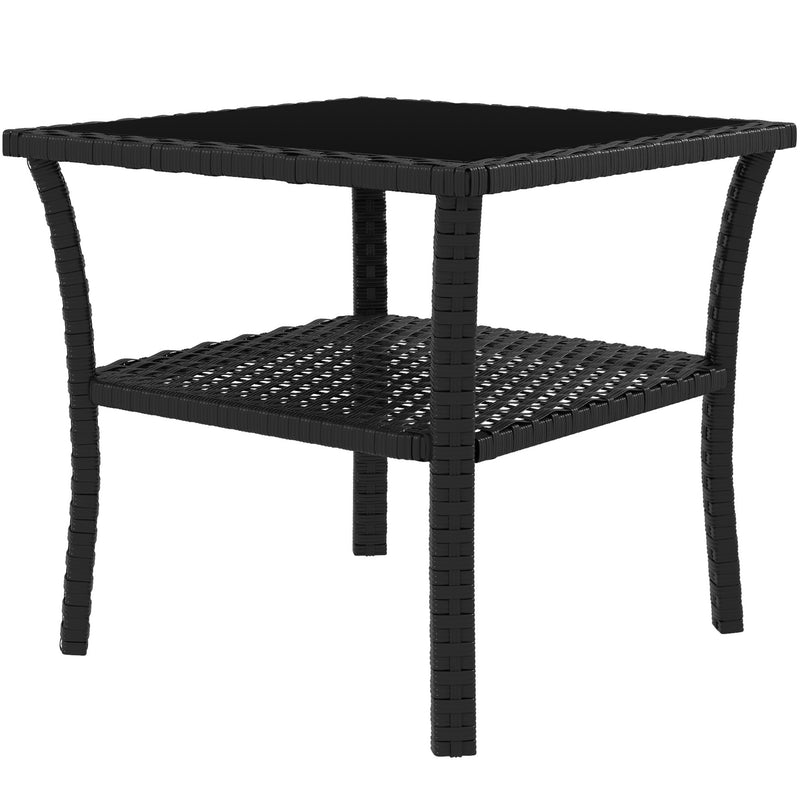 Black Rattan Two Tier Square Coffee Table for Garden or Patio by Outsunny