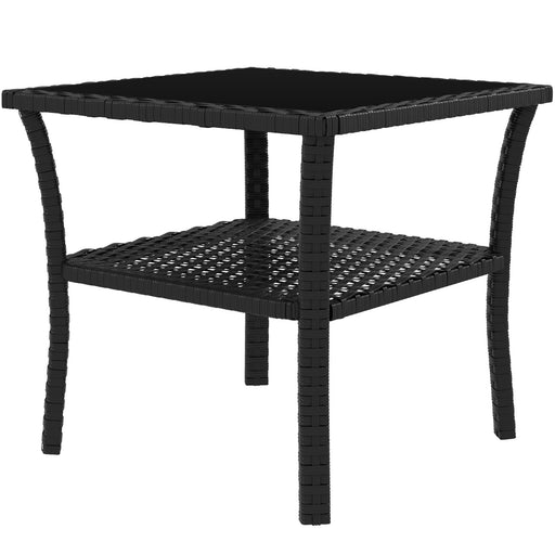Black Rattan Two Tier Square Coffee Table for Garden or Patio by Outsunny