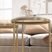 Set of Two White Marble Effect Nesting Tables with Gold Tone Frame by HOMCOM