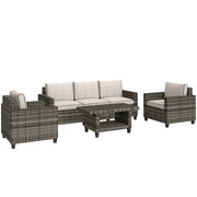 6 Seater Rattan Garden Furniture Set with Cushions Light Grey by Outsunny
