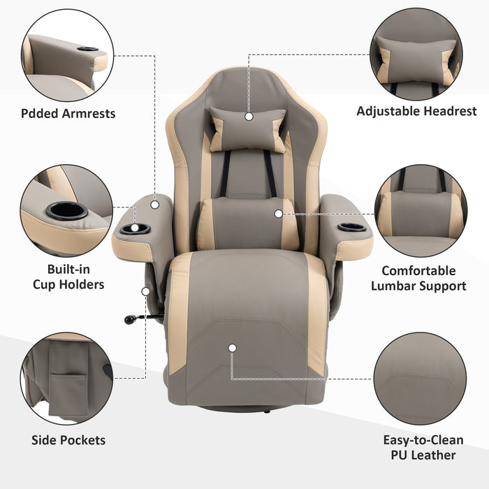 HOMCOM Manual Recliner Armchair PU Leather Lounge Chair w Adjustable Leg Rest, 135Â° Reclining Function, 360Â° Swivel, Grey