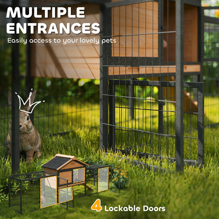 Wooden Rabbit Hutch with Steel Run and Removable Tray for Guinea Pigs by PawHut