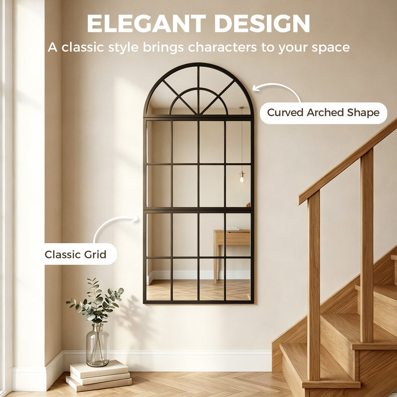 Hallway Wall Mirror Set 3 Piece Arched Design to Brighten and Open Up Spaces Black Homcom