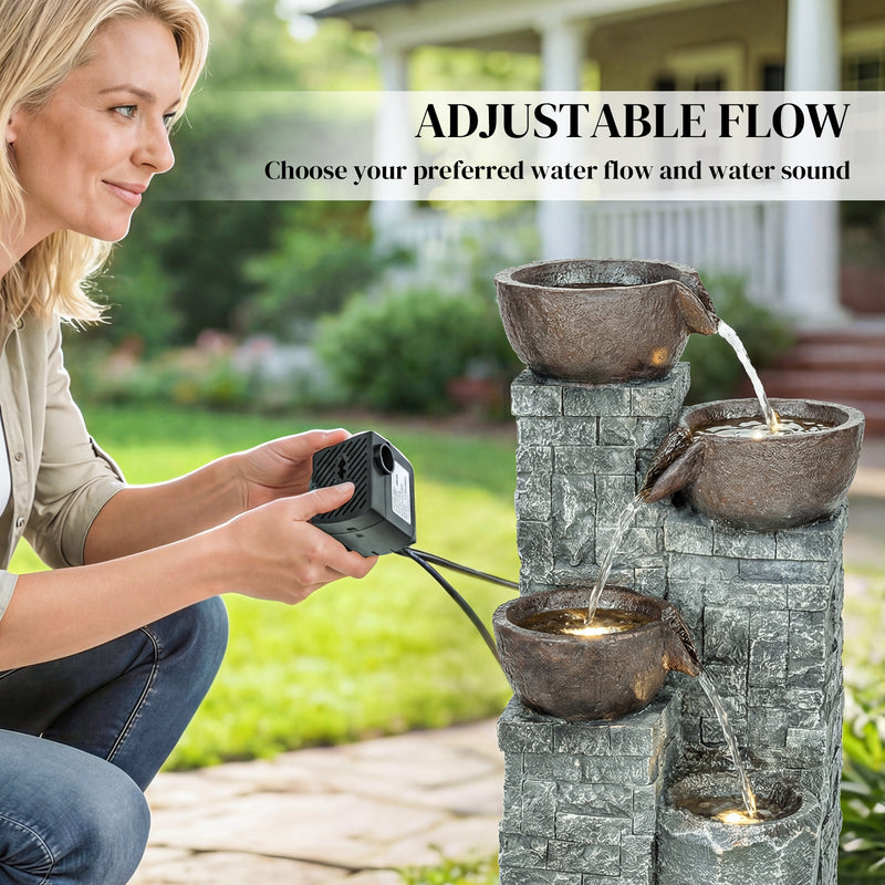 Garden Water Fountain with LED Lights for Relaxing Outdoor Spaces Rustic Brown AOSOM