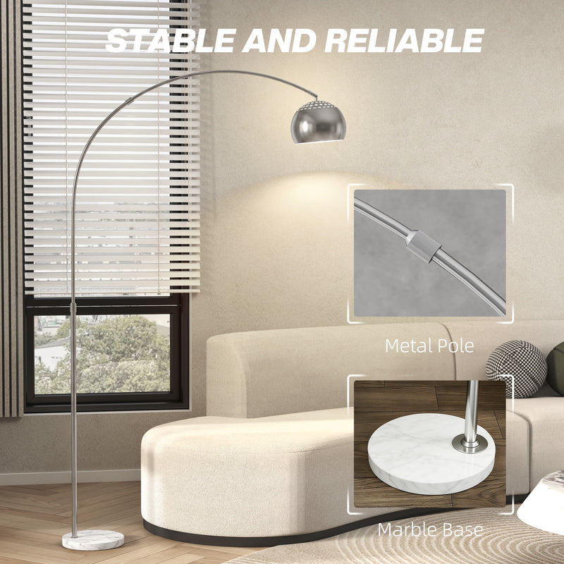 Arched Floor Lamp with Adjustable Head for Reading or Relaxing in Living Room Silver Tone AOSOM