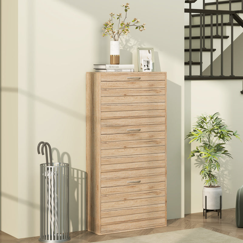 Brown Wood Effect 12 Shoe Flip Drawer Storage Cabinet Space Saving Organiser by HOMCOM