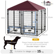 Outdoor Dog Kennel with Rotating Bowl Holders and UV Resistant Cover Red by PawHut