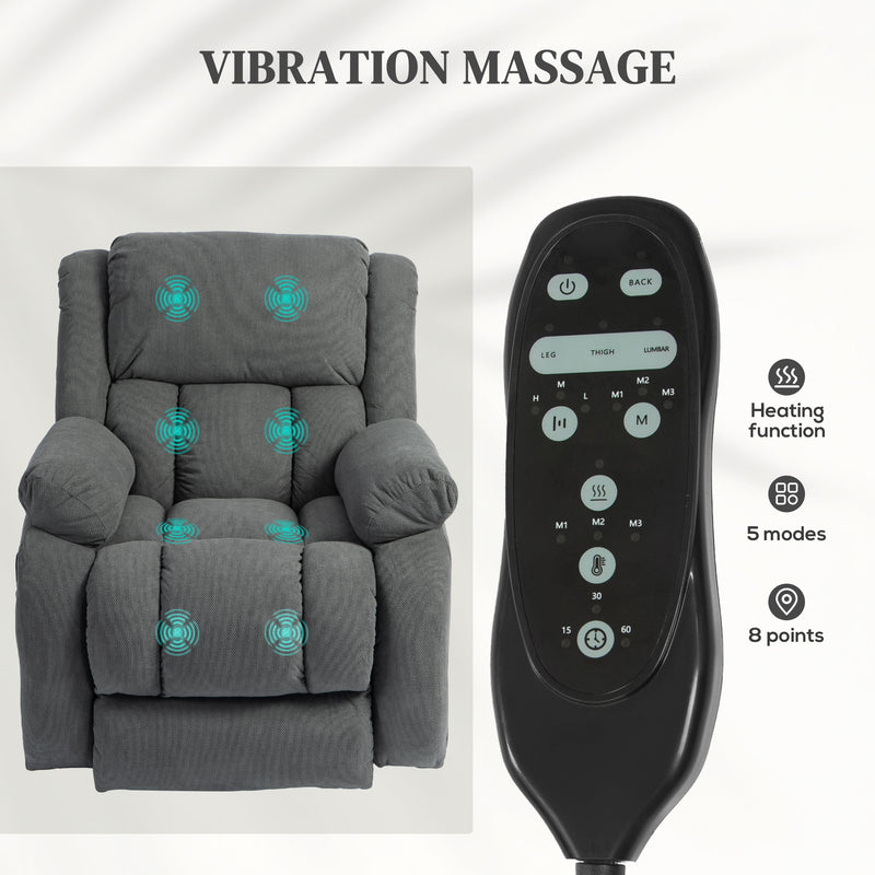 Electric Recliner Chair With Lift Assist and Massage for Easy Standing and Relaxing Grey