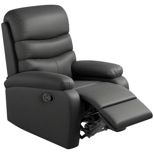 Manual Reclining Armchair with Padded Seat Retractable Footrest and Wood Frame Black