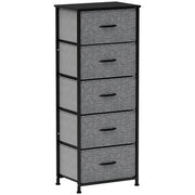 Fabric Chest of Drawers with 5 Storage Drawers Steel Frame and Wooden Top Dark Grey by HOMCOM