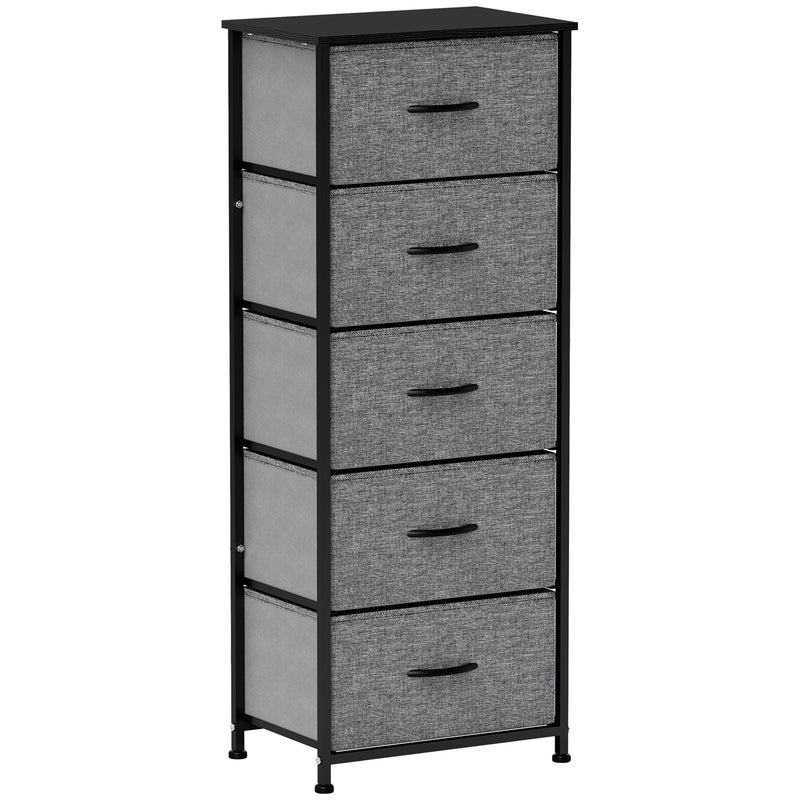 Fabric Chest of Drawers with 5 Storage Drawers Steel Frame and Wooden Top Dark Grey by HOMCOM
