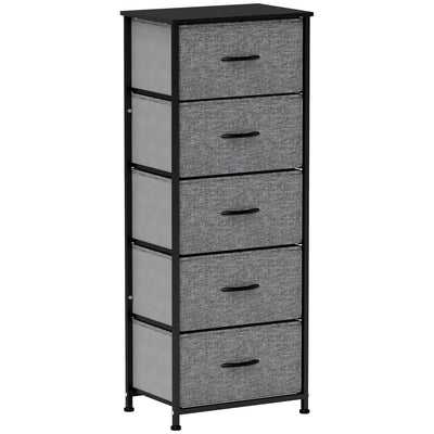 Fabric Chest of Drawers with 5 Storage Drawers Steel Frame and Wooden Top Dark Grey by HOMCOM
