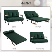 Green 4 in 1 Velvet Feel Double Sofa Bed with Pillows by HOMCOM