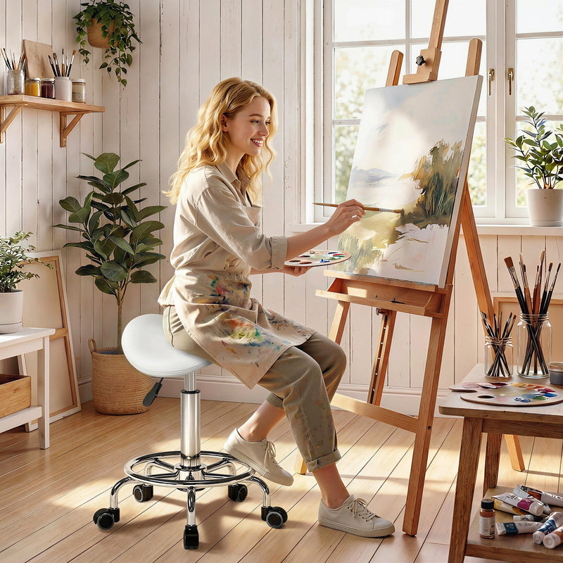 Saddle Stool with Ergonomic Posture Support and Adjustable Height for Home or Office White AOSOM