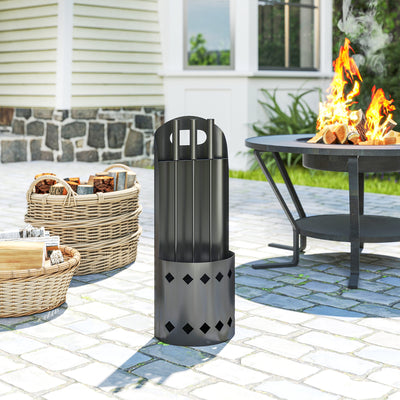 4 Piece Metal Fireplace Tool Set With Ash Bucket Ideal For Fireside Use Black