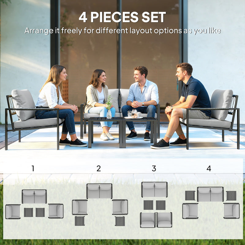 5 Piece Garden Sofa Set With Cushioned Chairs and Coffee Tables for Patio Light Grey