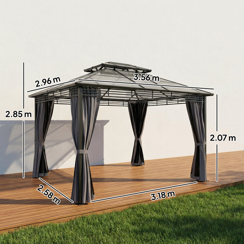 Garden Gazebo With Polycarbonate Hard Top Roof for All Weather Shelter and Privacy, Dark Grey Outsunny