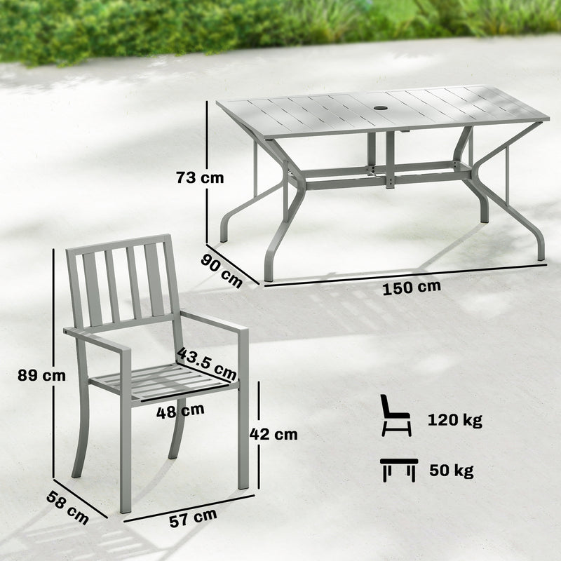Garden Dining Set for 6 with Stacking Chairs and Weatherproof Steel Frame, Light Grey