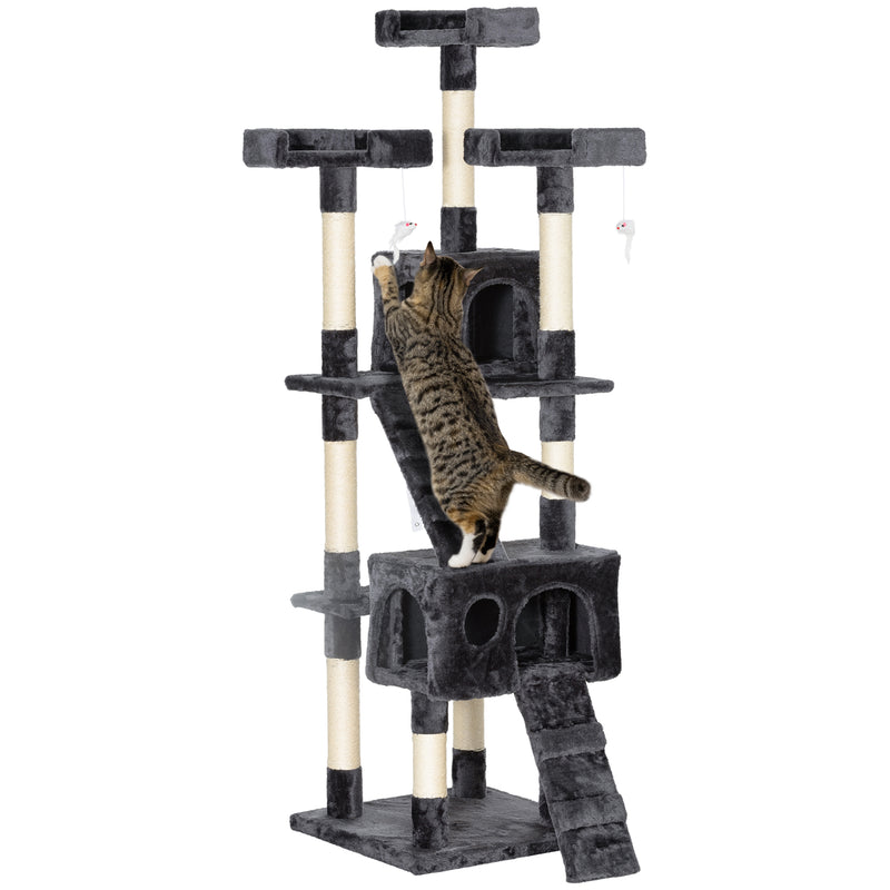 Multi Level Cat Tree Tower With Scratching Posts And Hideaway For Indoor Cats Grey