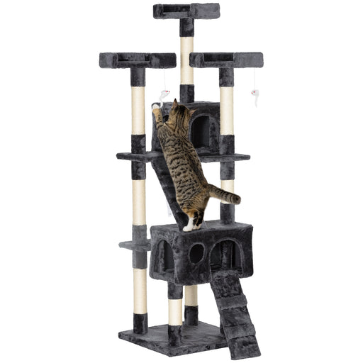 Multi Level Cat Tree Tower With Scratching Posts And Hideaway For Indoor Cats Grey