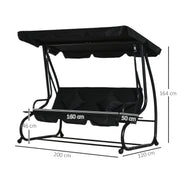Patio Swings - Black 3 Seater Garden Swing Chair Converts to a Day Bed for Outdoor Relaxing Comfort Outsunny