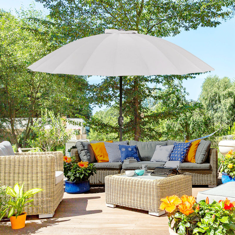 Light Grey 2.5m Tilting Garden Parasol With Pleated Canopy For Sun Protection