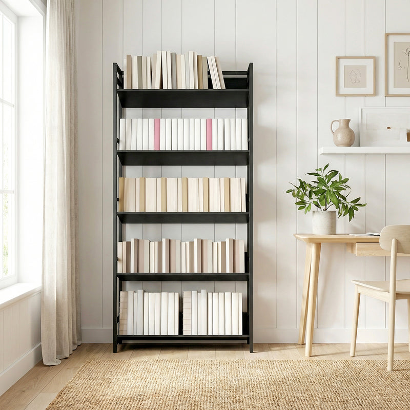5 Tier Bookcase and Room Divider with Anti Fall Shelves for Organised Storage Black AOSOM