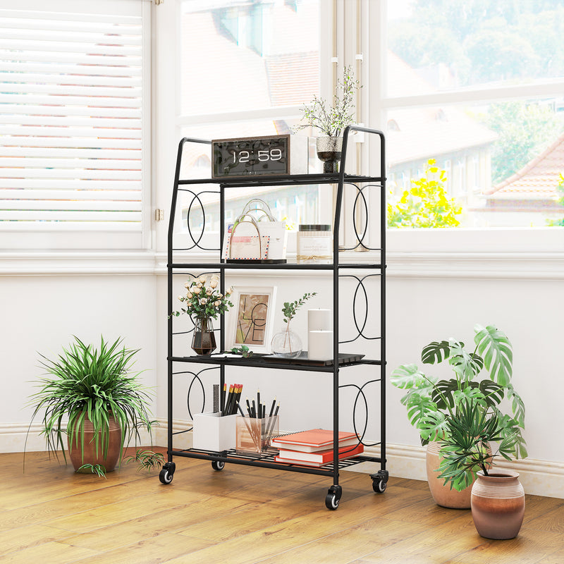 Mobile Plant Stand with 4 Shelves for Indoor or Outdoor Corner Storage Black Outsunny