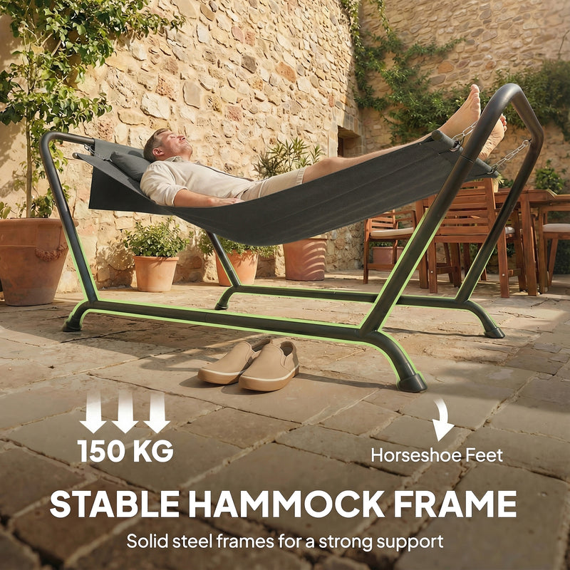 Garden Hammock with Stand and Headrest for Relaxing Outdoors Dark Grey Outsunny