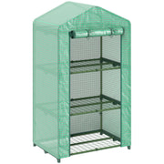 3 Tier Portable Mini Greenhouse With Roll Up Door and Shelves For Garden Use Green AOSOM