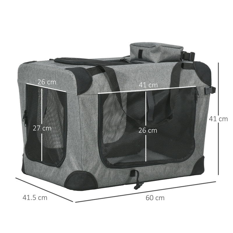 Folding Pet Carrier Bag with Mesh Panels for Travel and Outdoor Use, Grey
