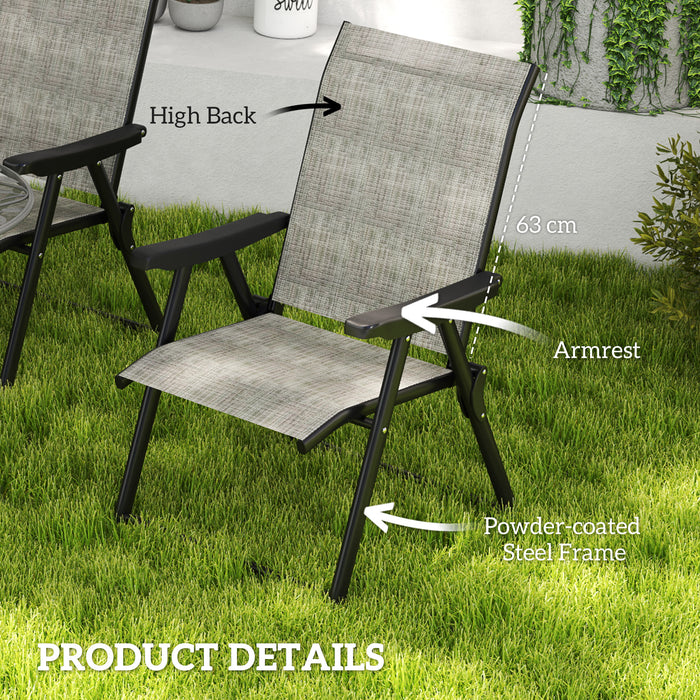 Set of Four Folding Outdoor Chairs Black and Grey Lightweight by Outsunny