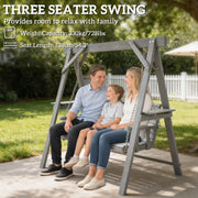 Wooden Garden Swing Bench with Side Tables for Relaxing Outdoors Seats 3 Fir Wood, Dark Grey Outsunny
