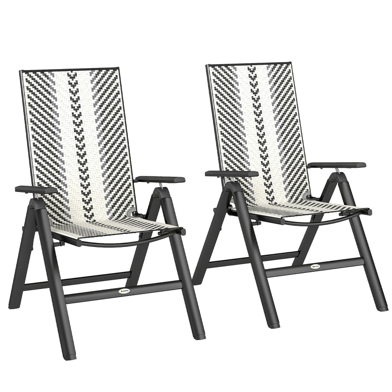 Grey Rattan Folding Garden Chairs Set of 2 with 5 Position Backrest by Outsunny