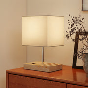 Modern Bedside Table Lamp with USB Charging Ports and Phone Stands for Bedroom White AOSOM
