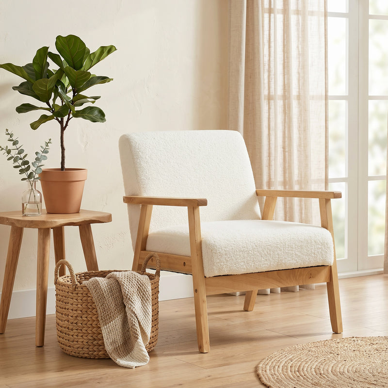 Wide Sherpa Fleece Accent Chair for Comfortable Lounging in Living Room or Bedroom Cream White