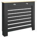 Radiator Cover with Drawer for Hallway Safety and Storage Slim Slatted Black Wood Effect Homcom