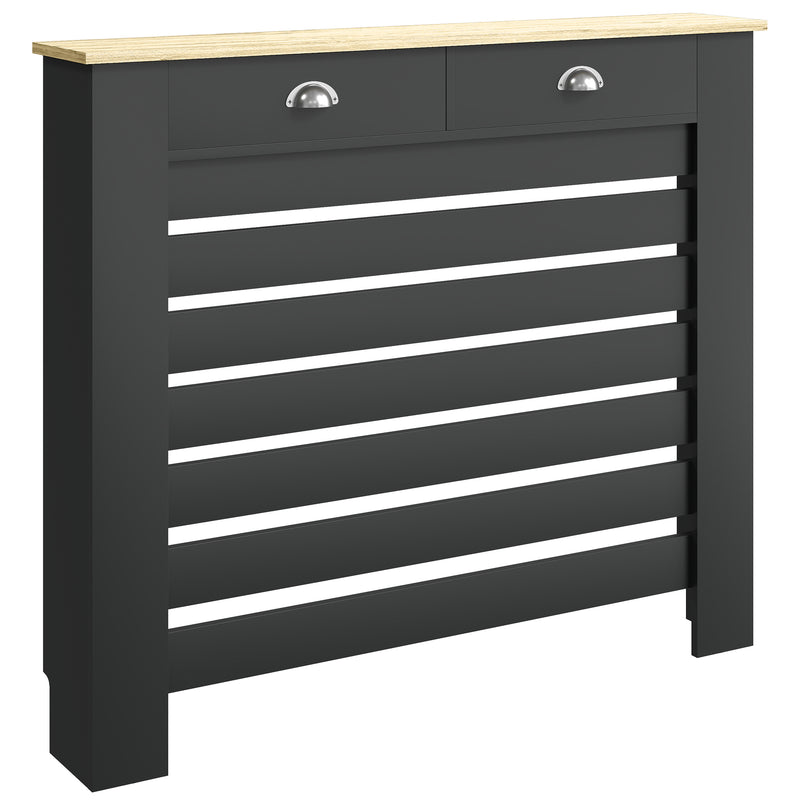 Radiator Cover with Drawer for Hallway Safety and Storage Slim Slatted Black Wood Effect Homcom
