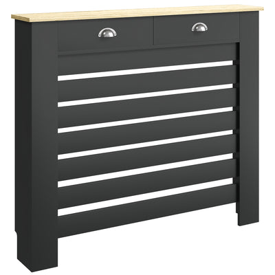 Radiator Cover with Drawer for Hallway Safety and Storage Slim Slatted Black Wood Effect Homcom