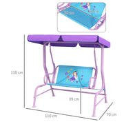 Fairy Themed Kids Garden Swing Seat For Two With Adjustable Canopy And Safety Harnesses