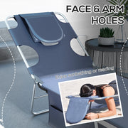 Grey Foldable Sun Lounger Set of 2 with Reading Hole and Adjustable Backrest for Garden AOSOM