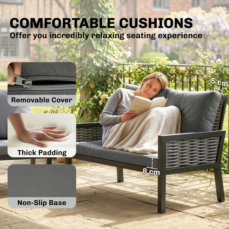 4-Piece Rattan Garden Furniture Set with Loveseat, Armchairs and Coffee Table — Dark Grey or Light Grey Outsunny