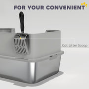 High Sided Stainless Steel Cat Litter Tray With Scoop and Mat Odour Resistant Grey