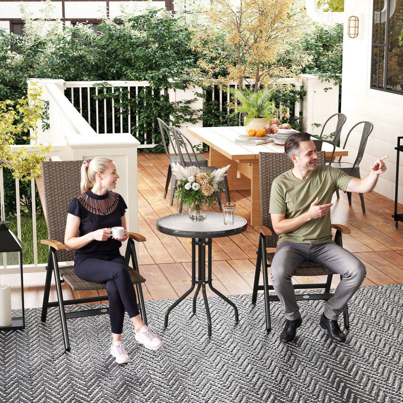 2 Piece Foldable Outdoor Dining Chairs with Armrests and High Backrest for Garden and Camping Brown Rattan by Outsunny