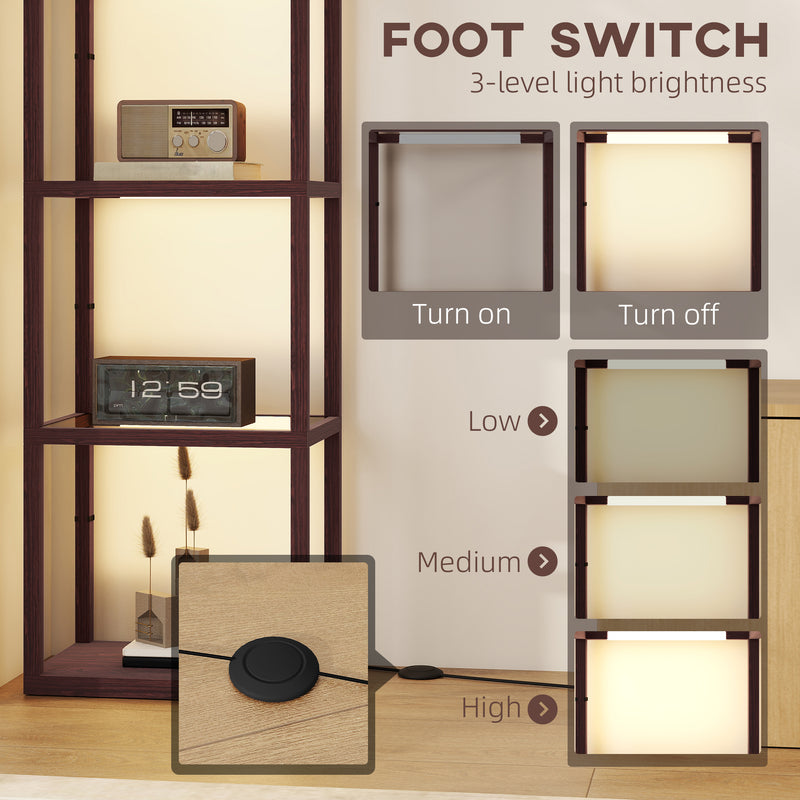 LED Floor Lamp with 4 Glass Shelves Dimmable Standing Light for Living Room Dark Brown